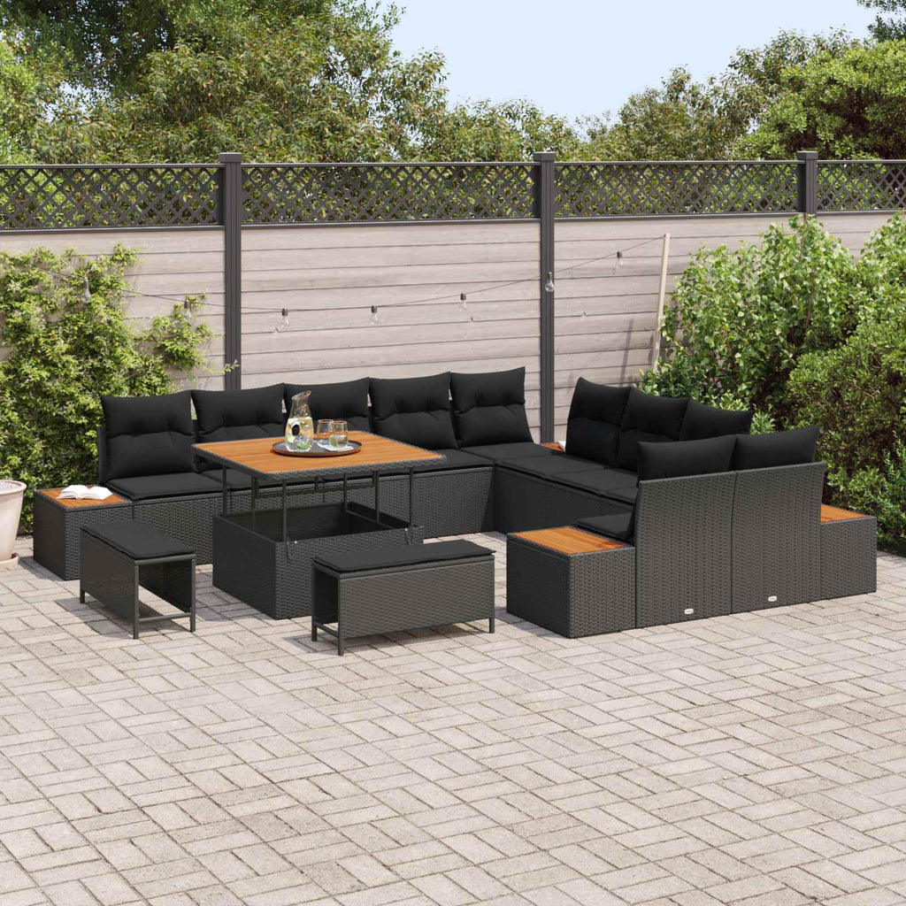 Gartensofa-set mit Kissen 13 pcs Schwarz Poly Rattan