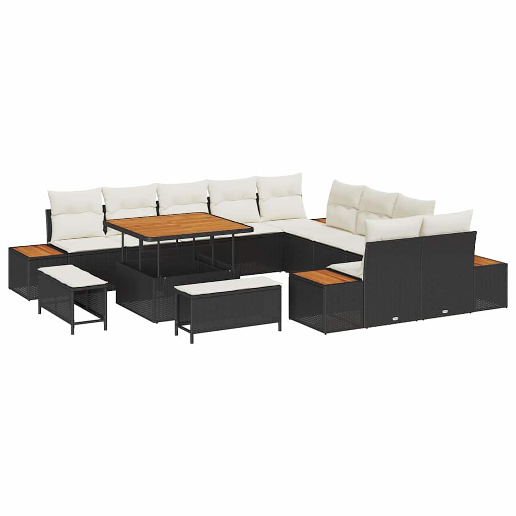 Gartensofa-set mit Kissen 13 pcs Schwarz Poly Rattan