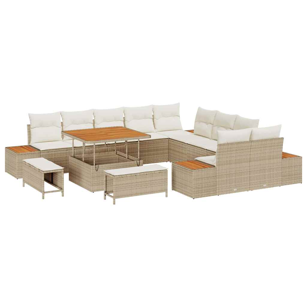Gartensofa-set mit Kissen mit Speicher 13 pcs Beige Poly Rattan
