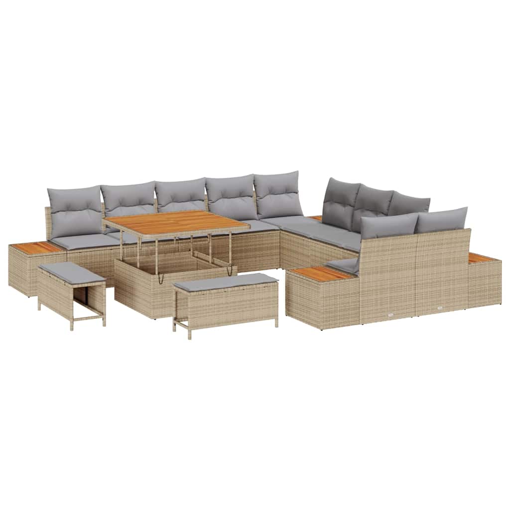 Gartensofa-set mit Kissen mit Speicher 13 pcs Beige Poly Rattan