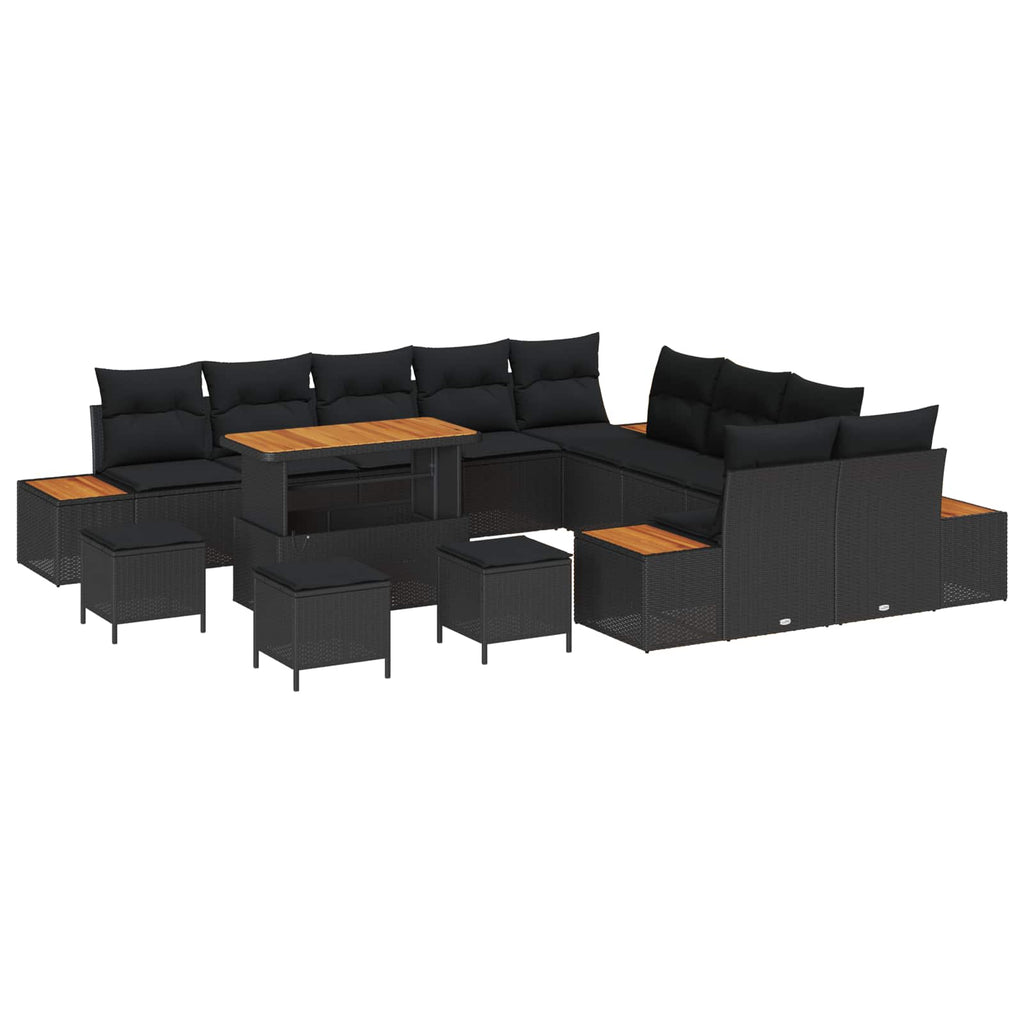 Gartensofa-set mit Kissen 14 pcs Schwarz Poly Rattan