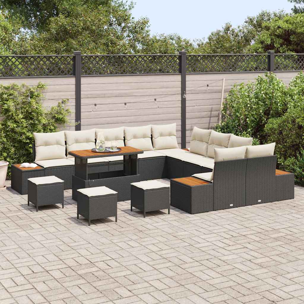 Gartensofa-set mit Kissen 14 pcs Schwarz Poly Rattan