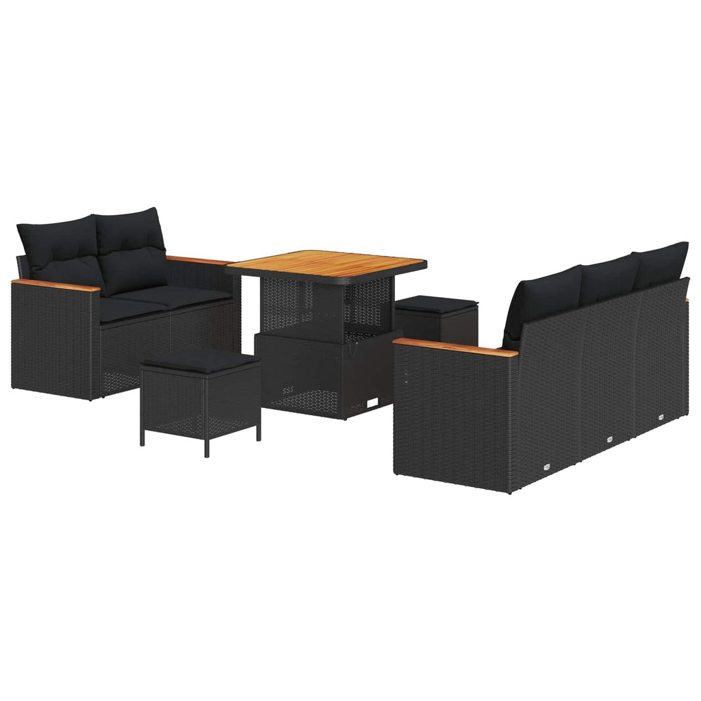 Gartensofa-set mit Kissen 10 pcs Schwarz Poly-Rattan