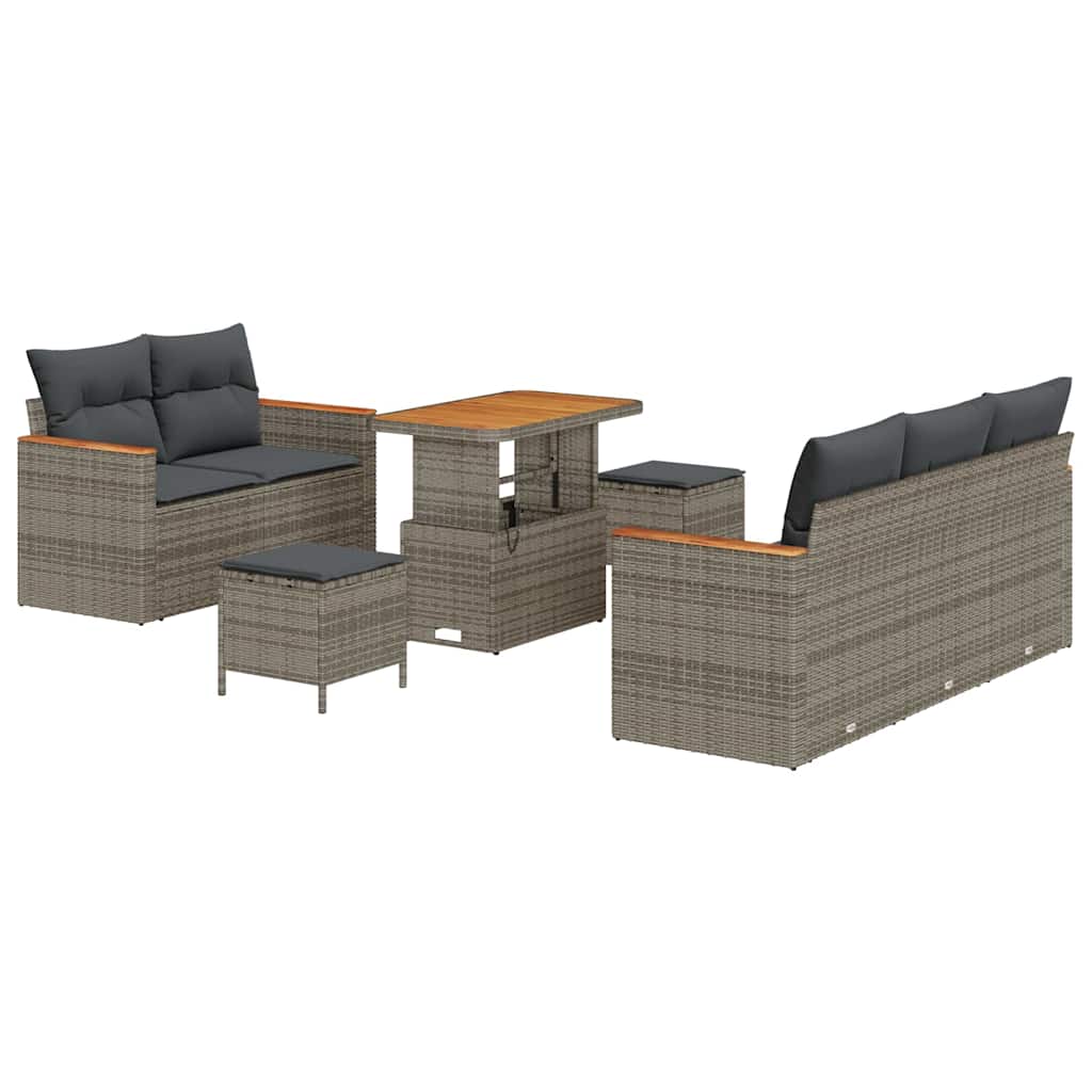 Gartensofa-set mit Kissen 10 pcs Grau Poly-Rattan