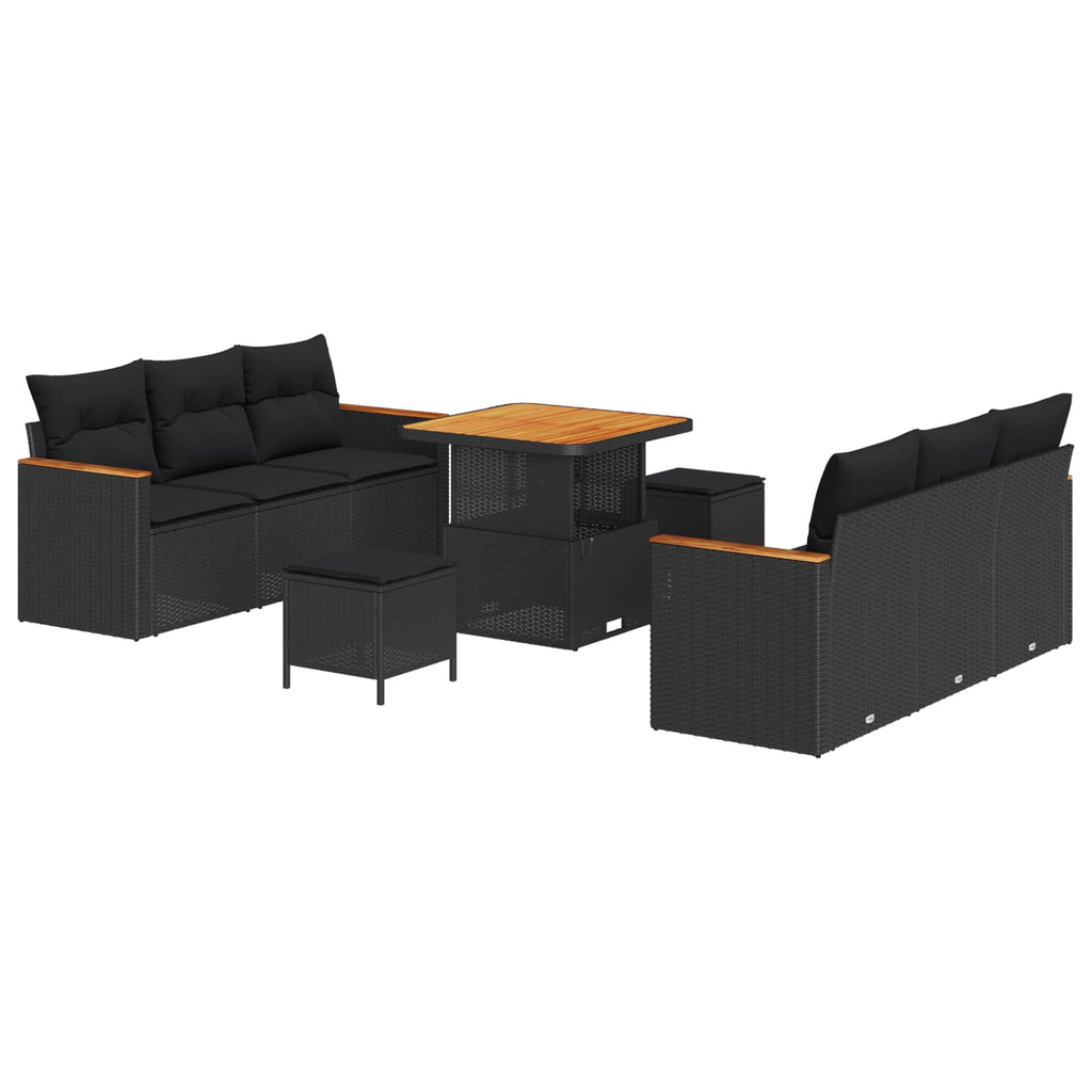 Gartensofa-set mit Kissen 11 pcs Schwarz Poly-Rattan