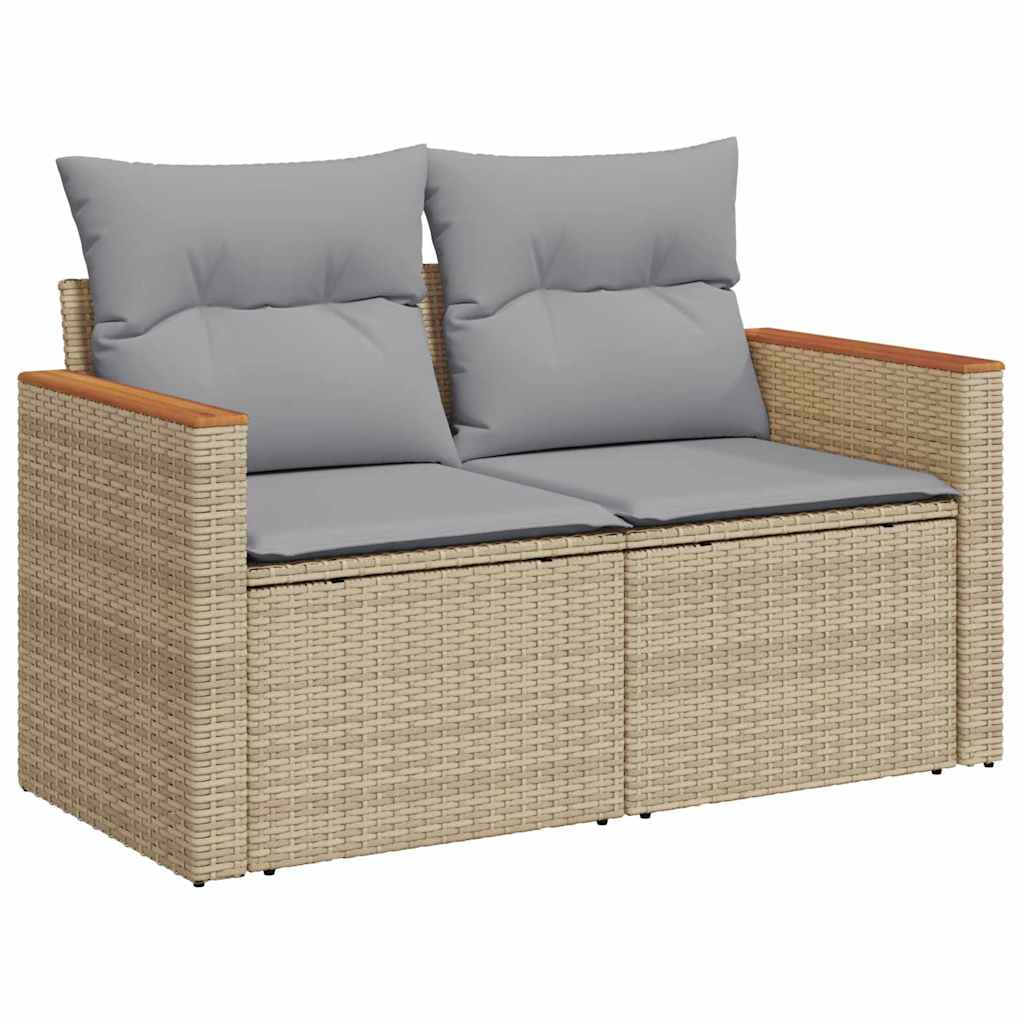 Gartensofa-set mit Kissen 11 pcs Beige und Hellgrau Poly-Rattan
