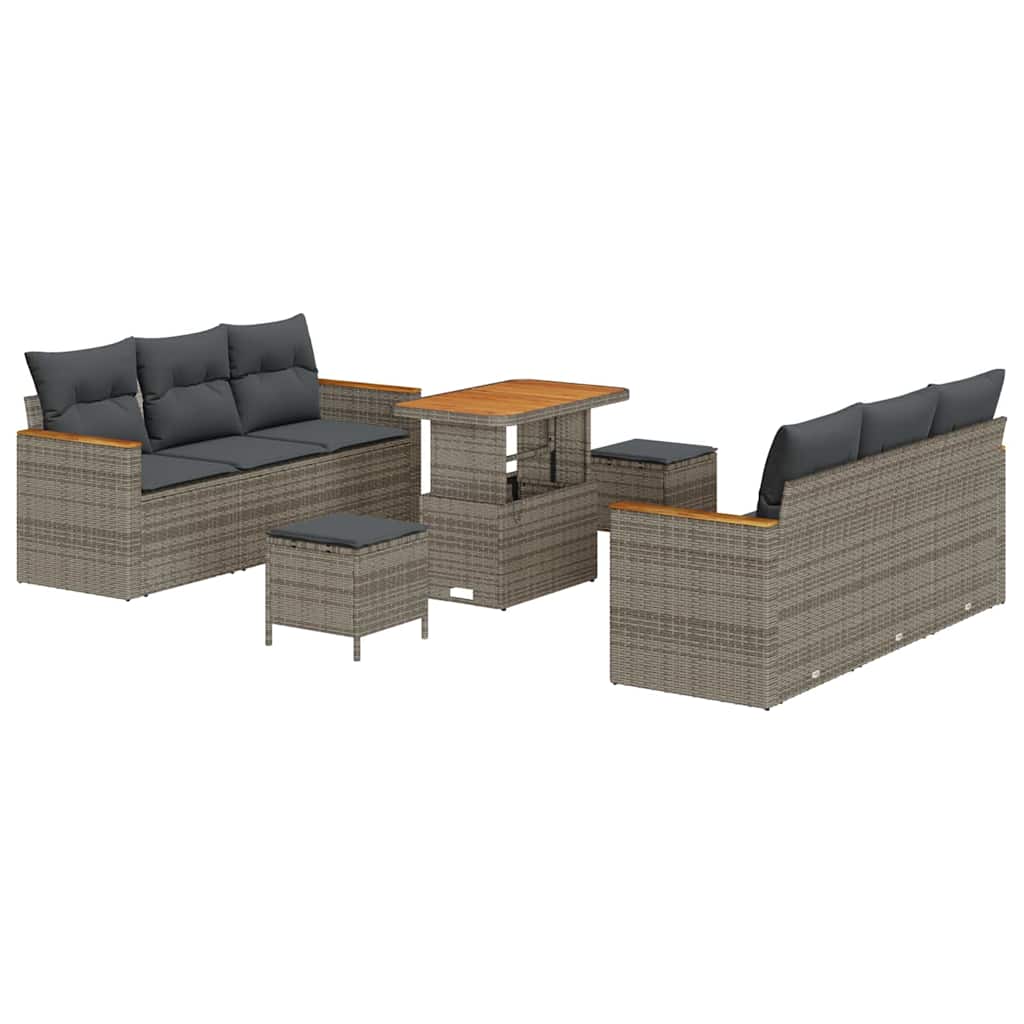 Gartensofa-set mit Kissen 11 pcs Grau Poly-Rattan