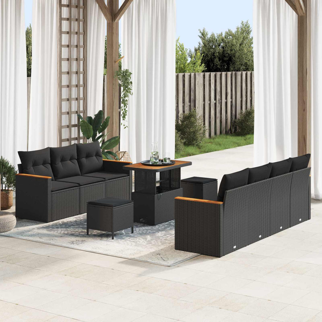 Gartensofa-set mit Kissen 14 pcs Schwarz Poly-Rattan