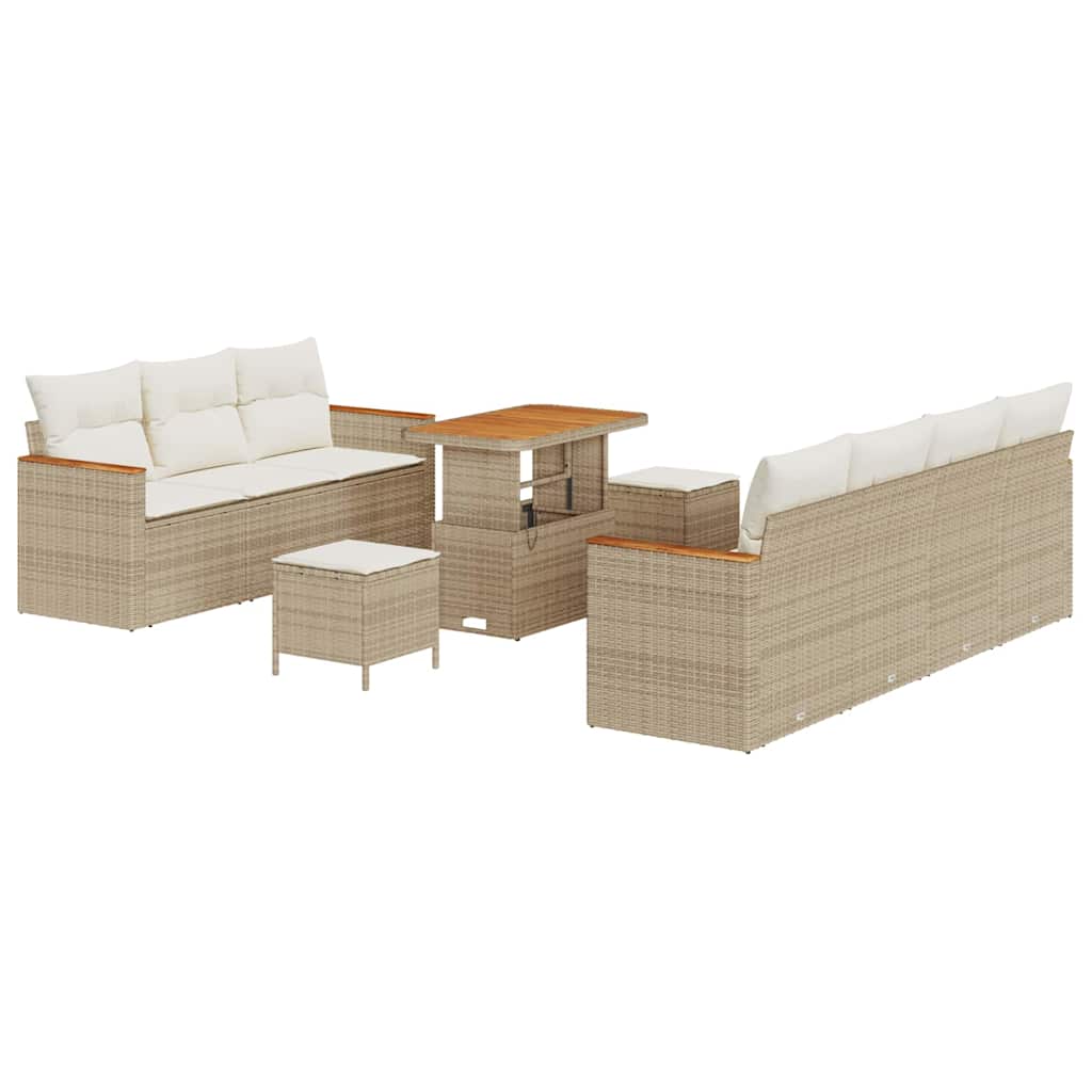 Gartensofa-set mit Kissen 14 pcs Beige und Creme Poly-Rattan