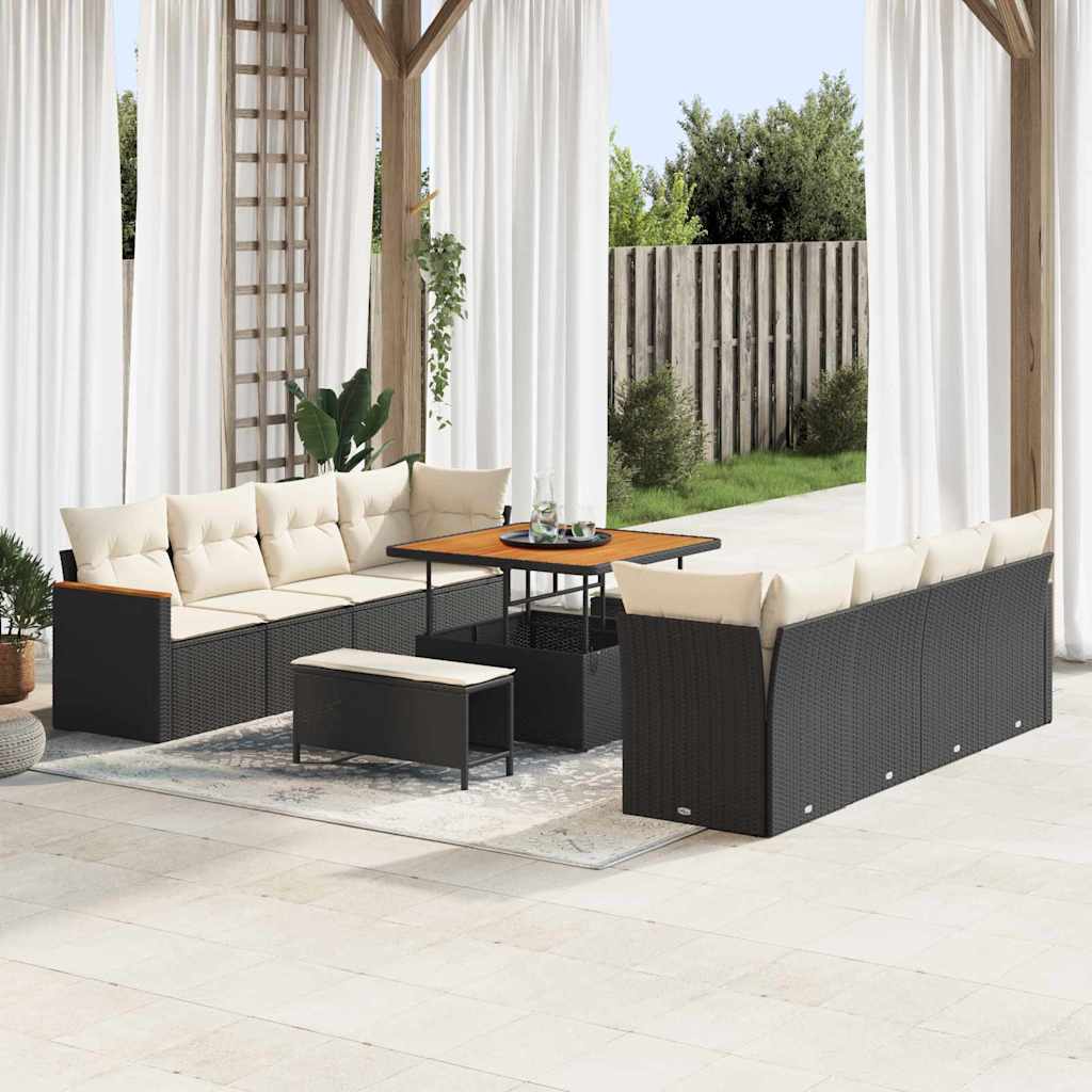 Gartensofa-set mit Kissen 12 pcs Schwarz Poly-Rattan