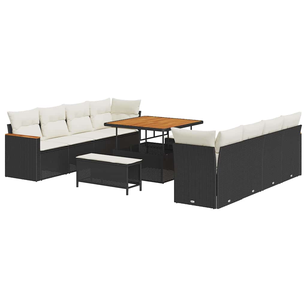 Gartensofa-set mit Kissen 12 pcs Schwarz Poly-Rattan