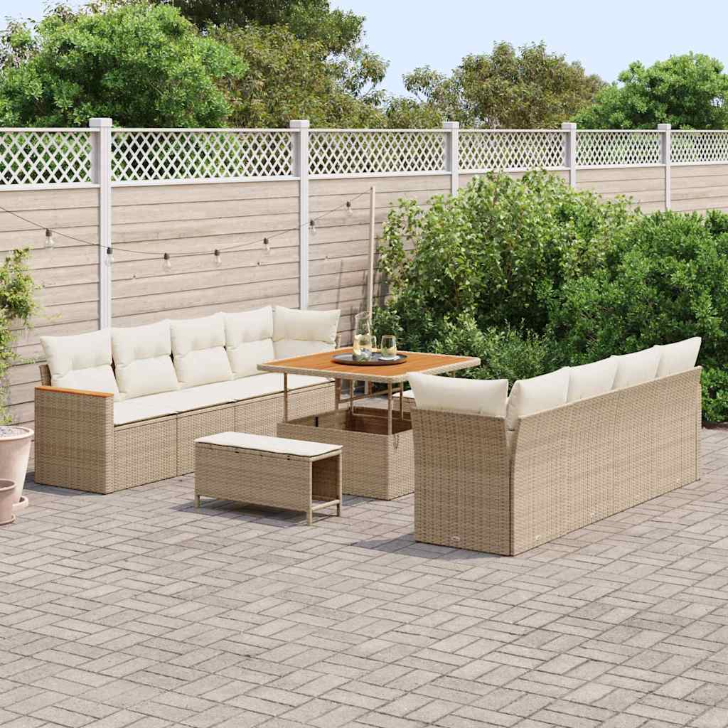 Gartensofa-set mit Kissen 12 pcs Beige Poly-Rattan