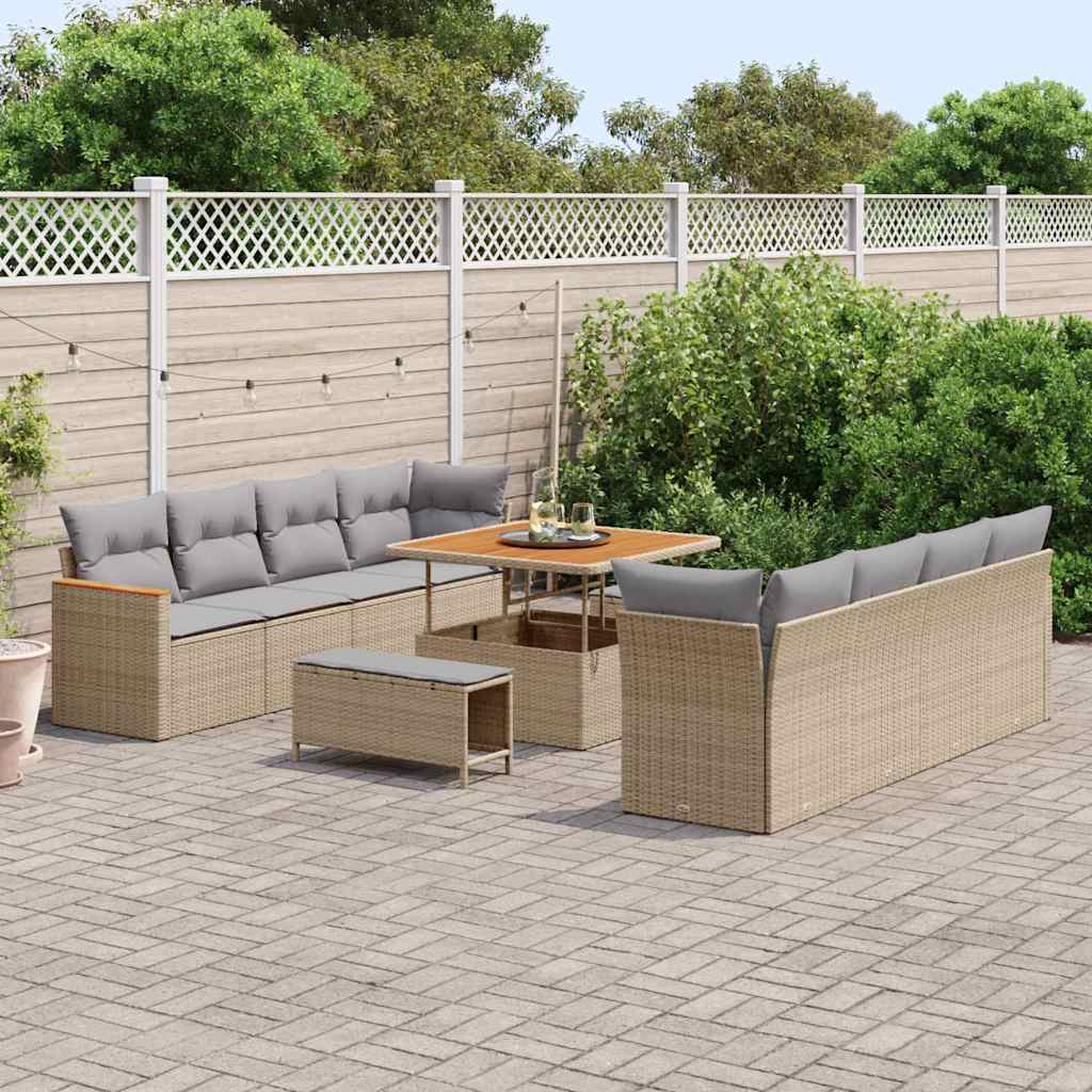 Gartensofa-set mit Kissen 12 pcs Beige Poly-Rattan