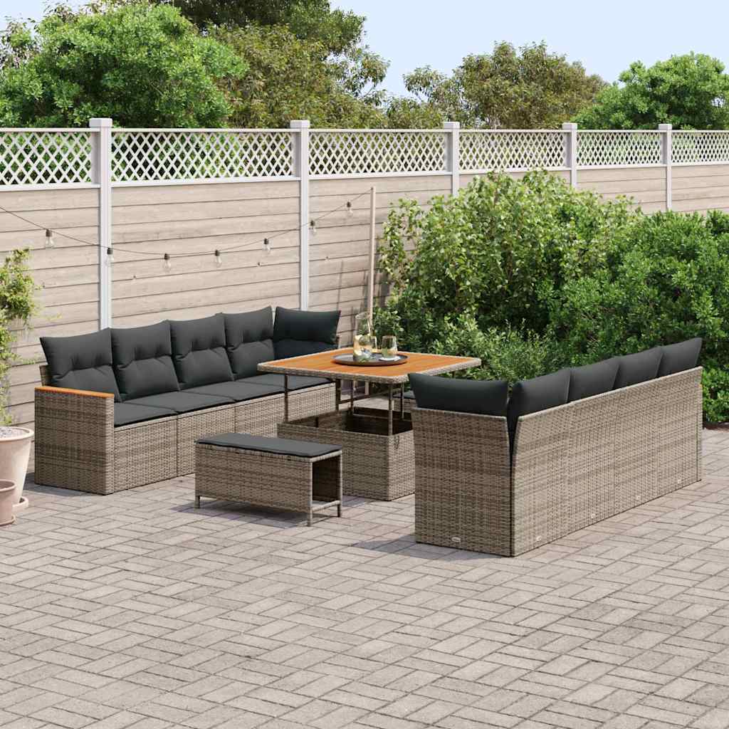 Gartensofa-set mit Kissen 12 pcs Grau Poly-Rattan
