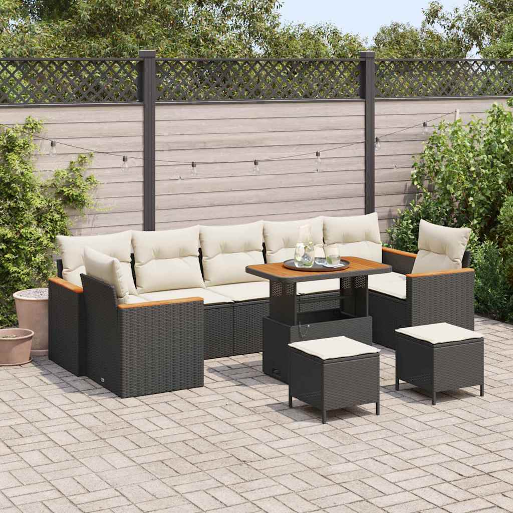Gartensofa-set mit Kissen 10 pcs Schwarz Poly Rattan