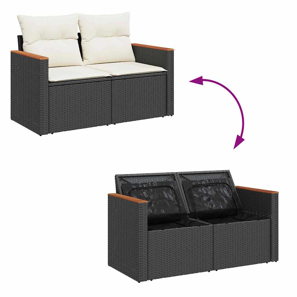 Gartensofa-set mit Kissen 10 pcs Schwarz Poly Rattan