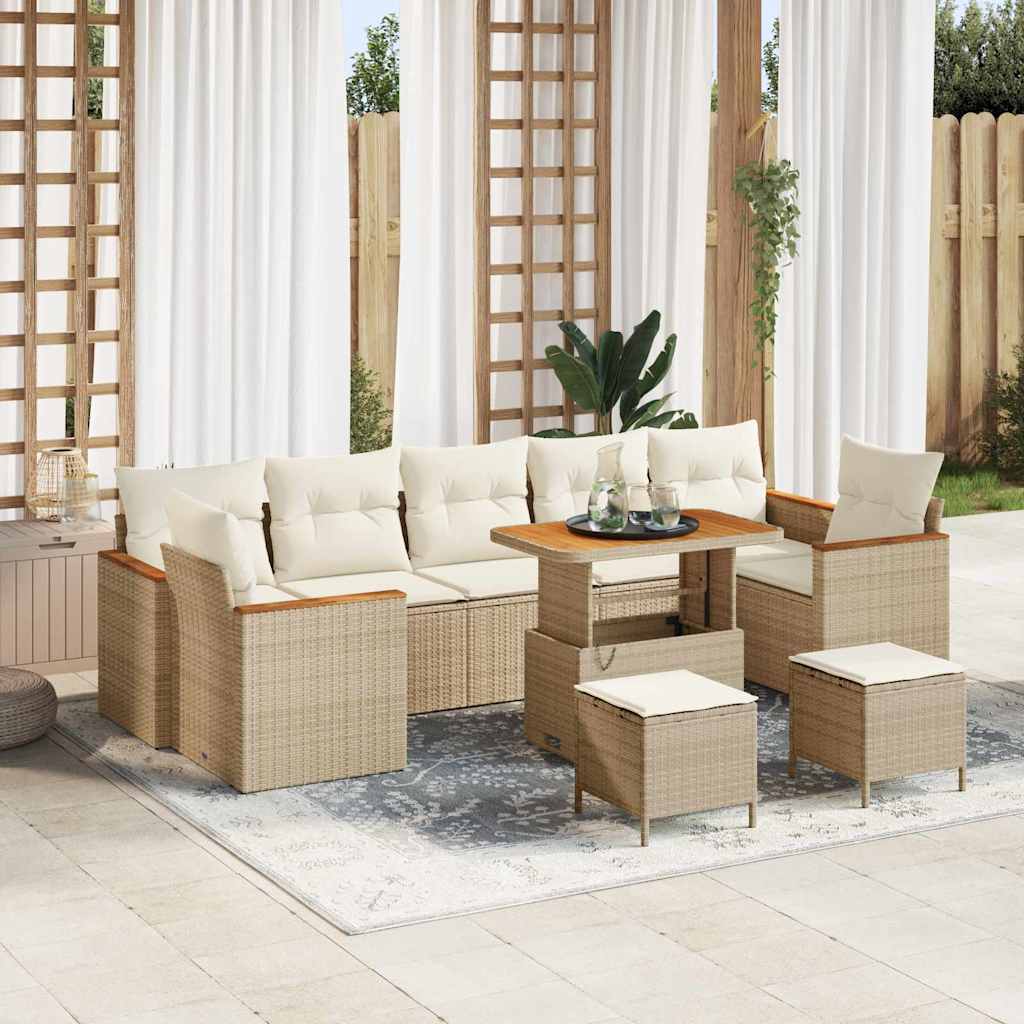 Gartensofa-set mit Kissen 10 pcs Beige Poly Rattan