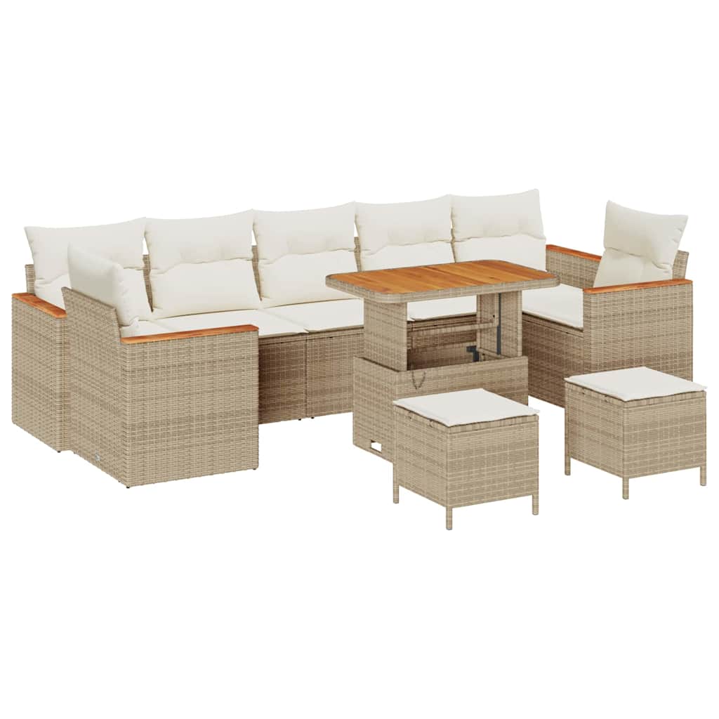 Gartensofa-set mit Kissen 10 pcs Beige Poly Rattan