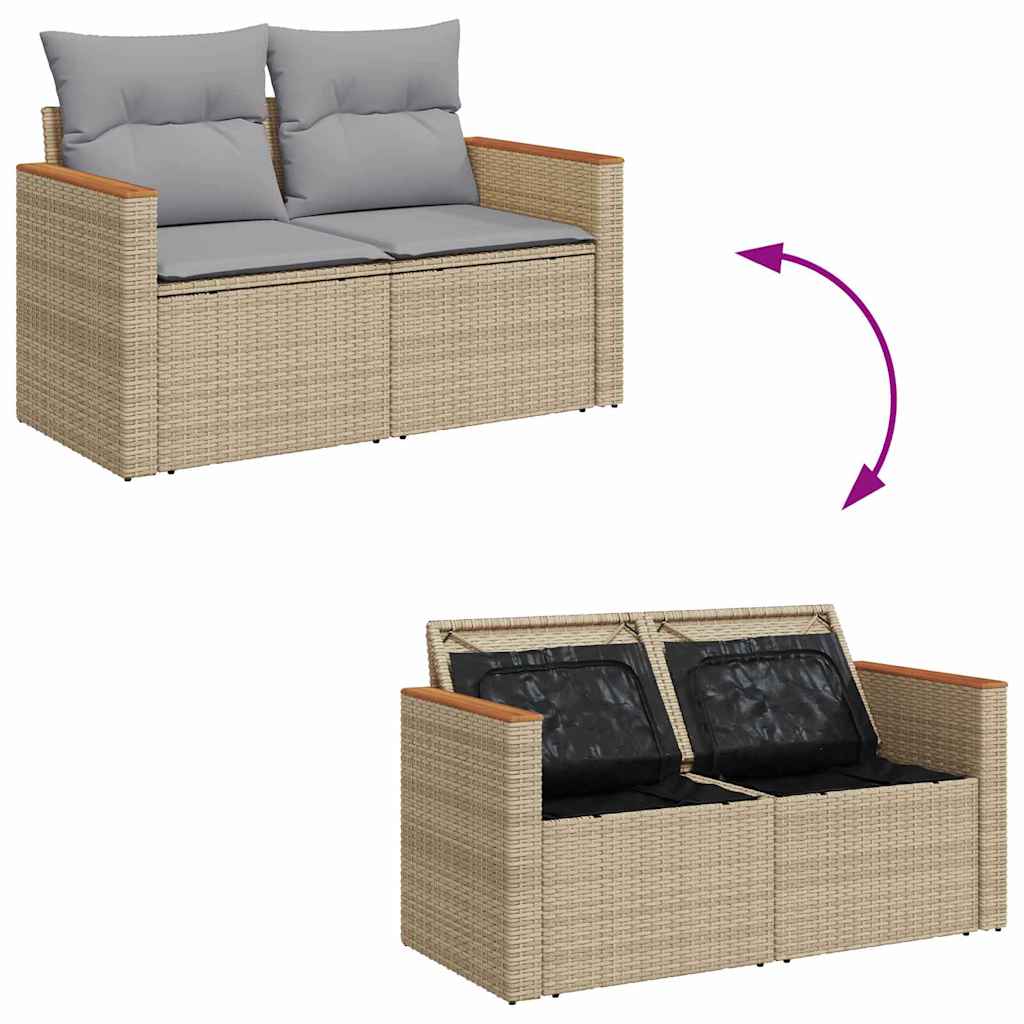 Gartensofa-set mit Kissen 10 pcs Beige Poly Rattan
