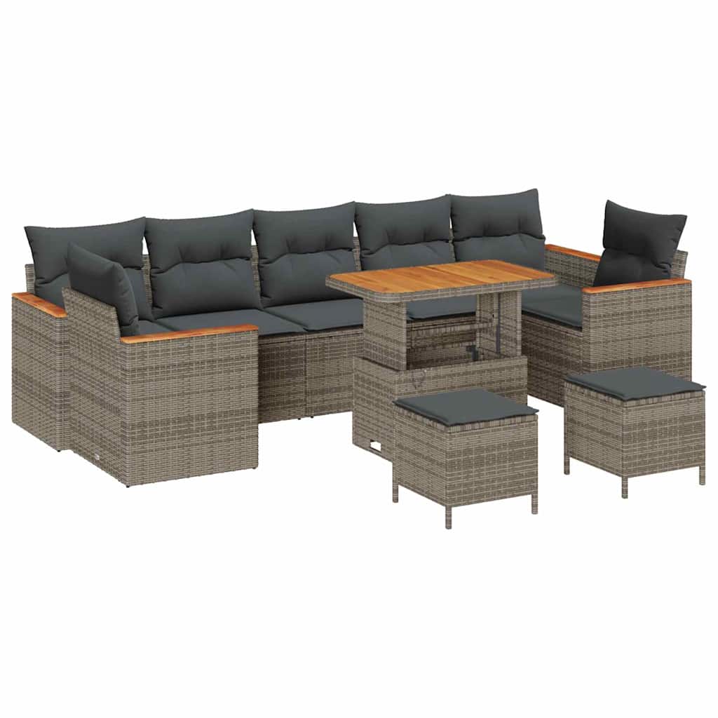 Gartensofa-set mit Kissen 10 pcs Grau Poly Rattan