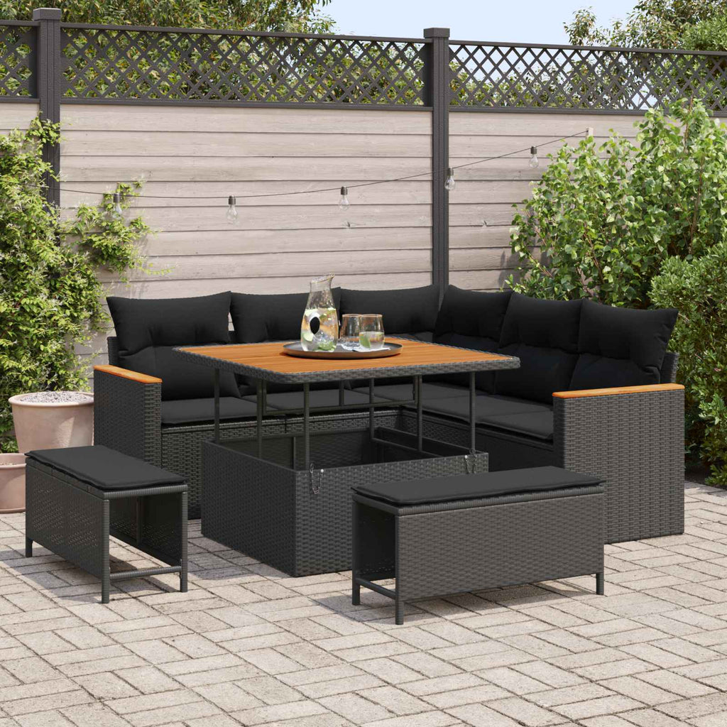 Gartensofa-set mit Kissen 8 pcs Schwarz Poly Rattan