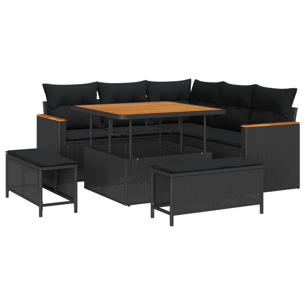 Gartensofa-set mit Kissen 8 pcs Schwarz Poly Rattan