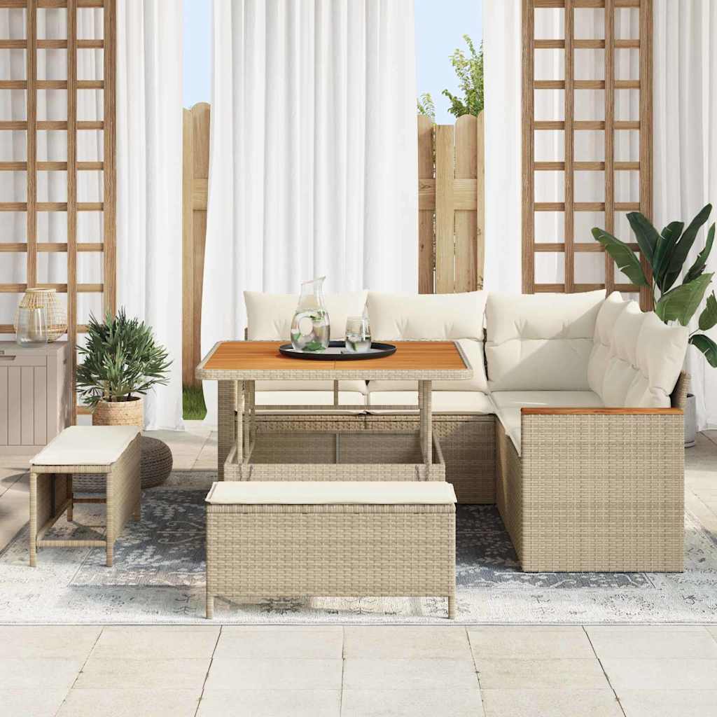 Gartensofa-set mit Kissen 8 pcs Beige Poly Rattan