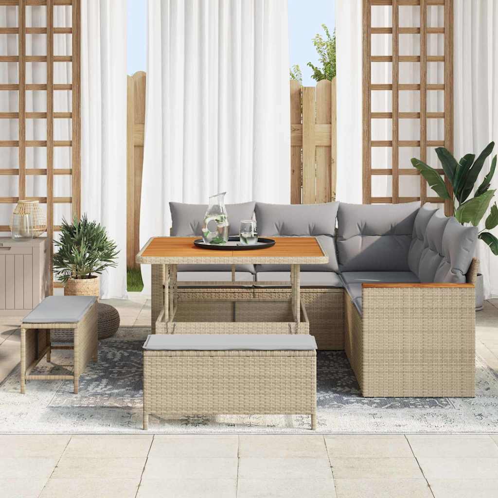 Gartensofa-set mit Kissen 8 pcs Beige Poly Rattan