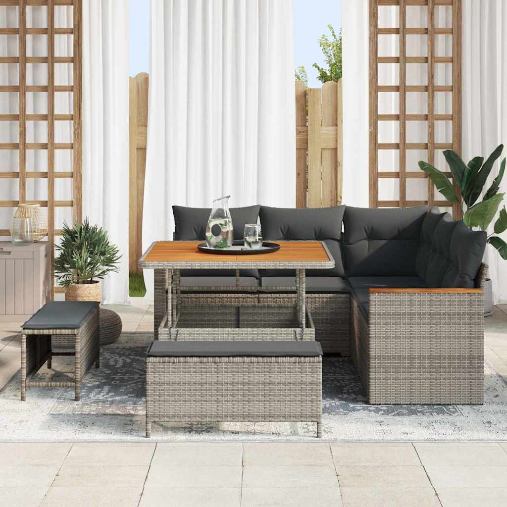 Gartensofa-set mit Kissen 8 pcs Grau Poly Rattan