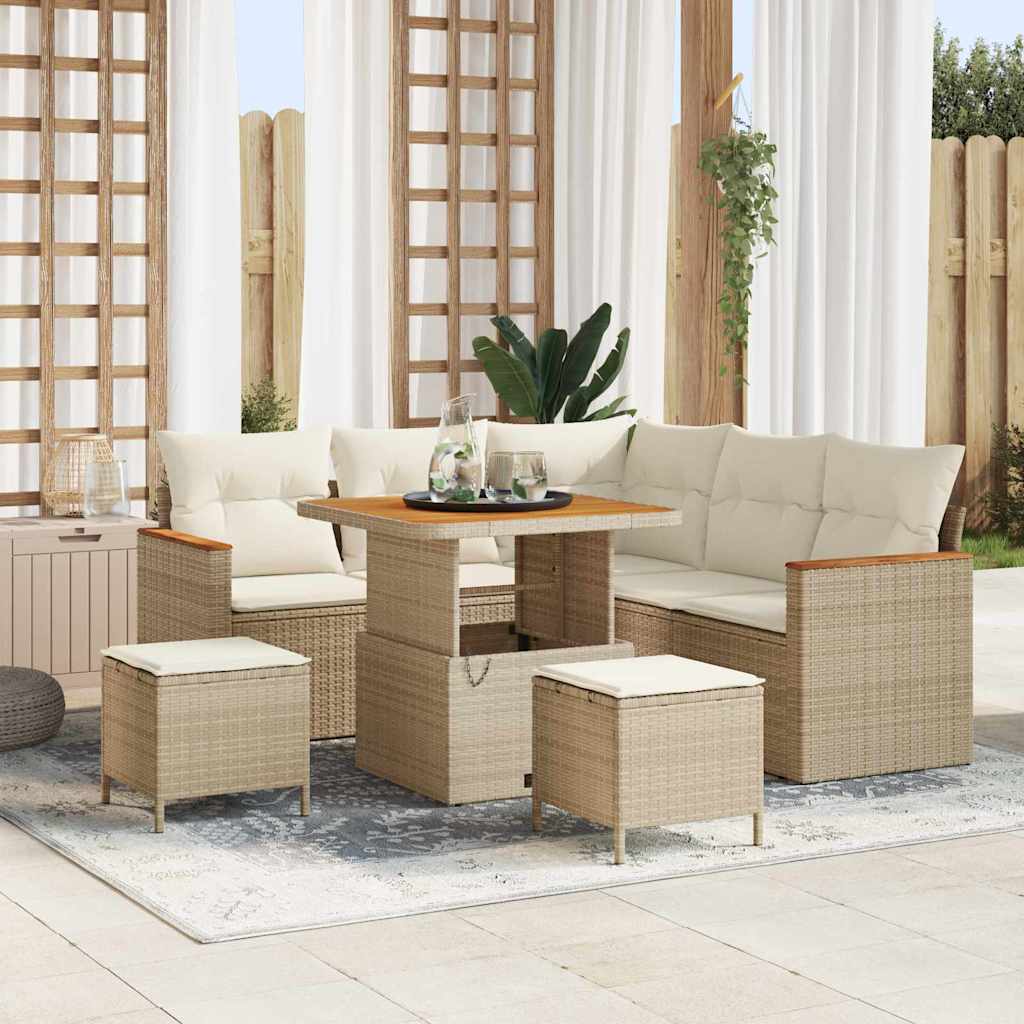 Gartensofa-set mit Kissen 8 pcs Beige Poly Rattan