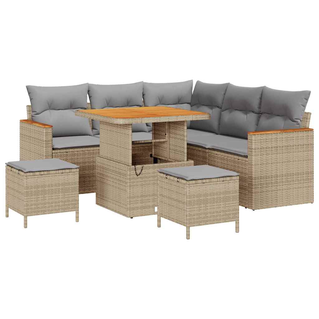 Gartensofa-set mit Kissen 8 pcs Beige Poly Rattan