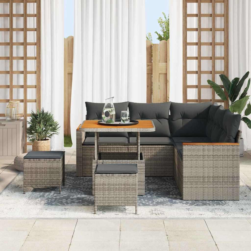 Gartensofa-set mit Kissen 8 pcs Grau Poly Rattan
