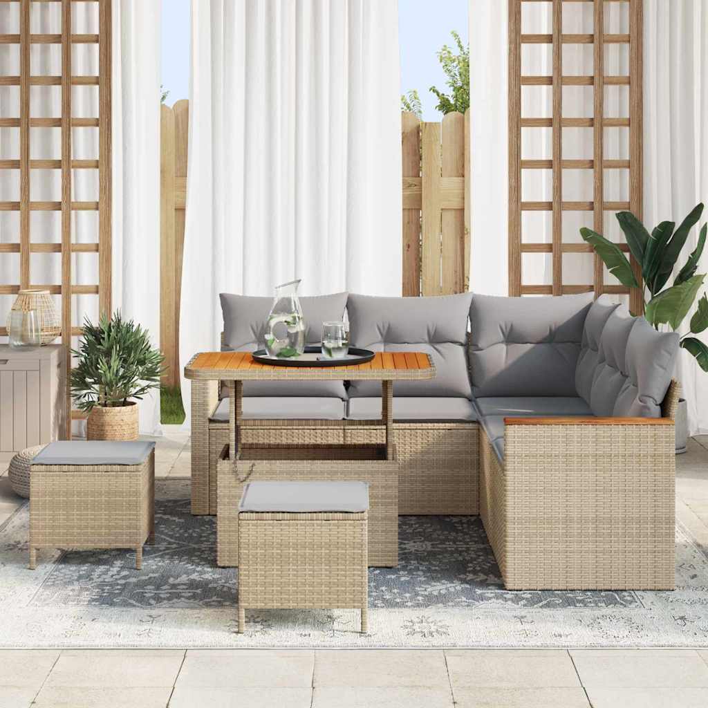 Gartensofa-set mit Kissen 8 pcs Beige Poly Rattan
