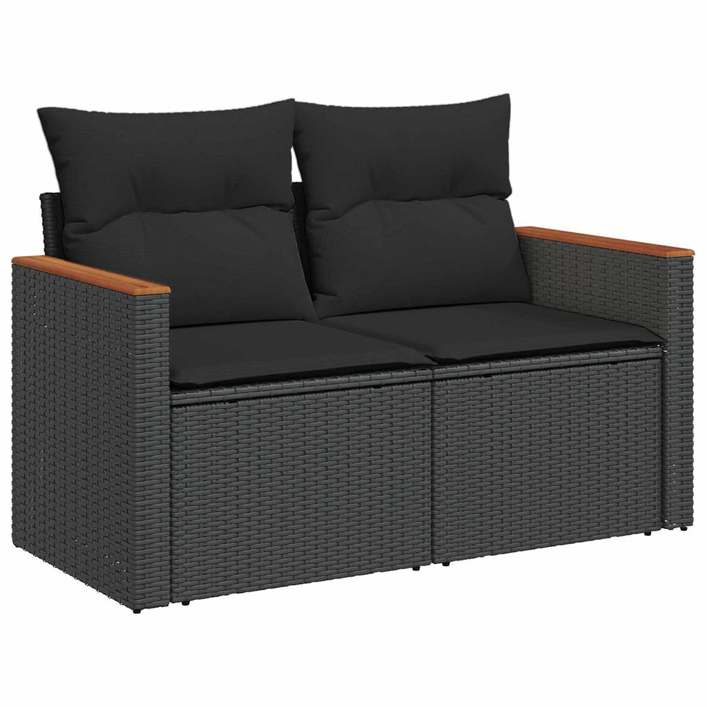 Garten-Sofa-Set mit Kissen mit Speicher Schwarz Poly Rattan