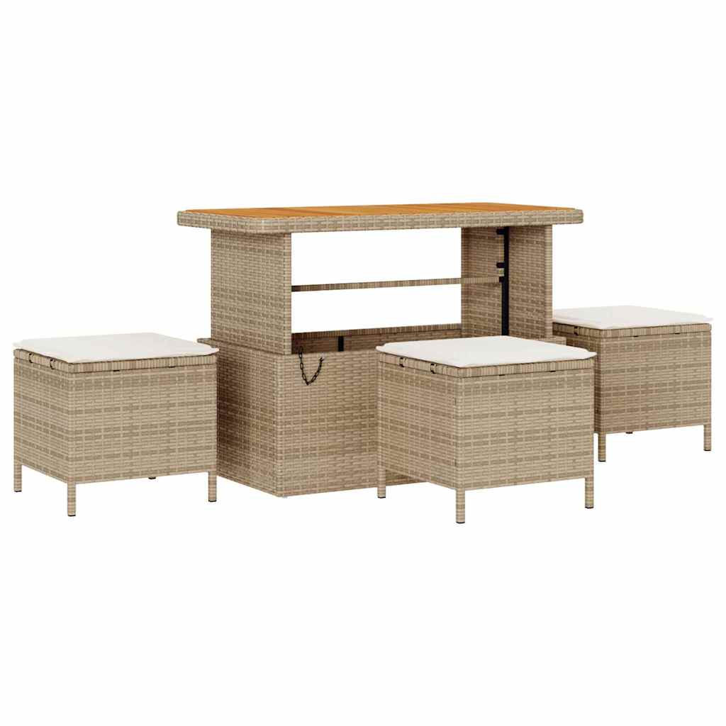 Garten-Sofa-Set mit Kissen mit Speicher Beige Poly Rattan