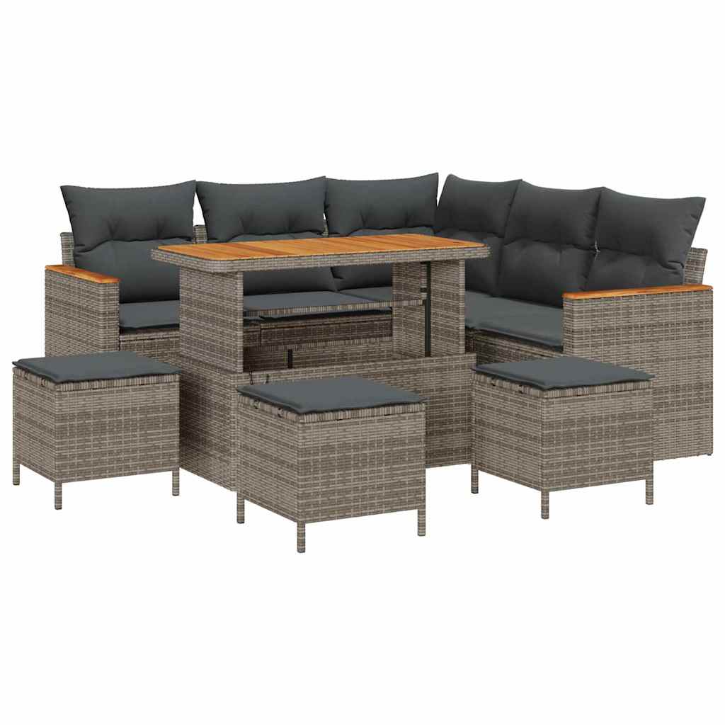 Garten-Sofa-Set mit Kissen mit Speicher Grau Poly Rattan