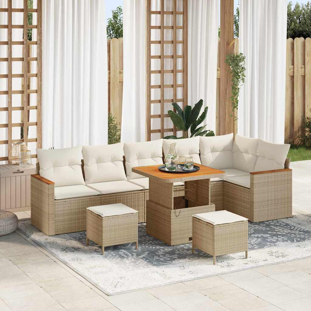 Gartensofa-set mit Kissen 9 pcs Beige Poly Rattan