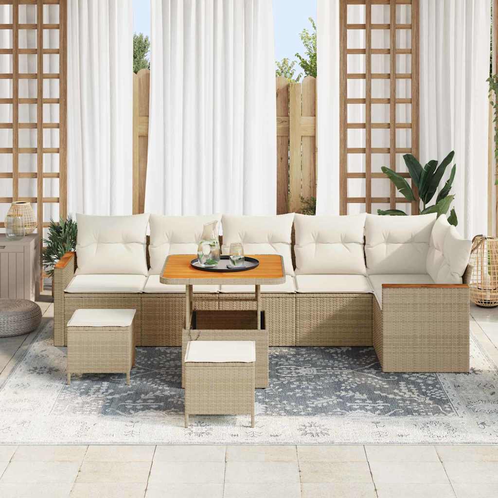 Gartensofa-set mit Kissen 9 pcs Beige Poly Rattan