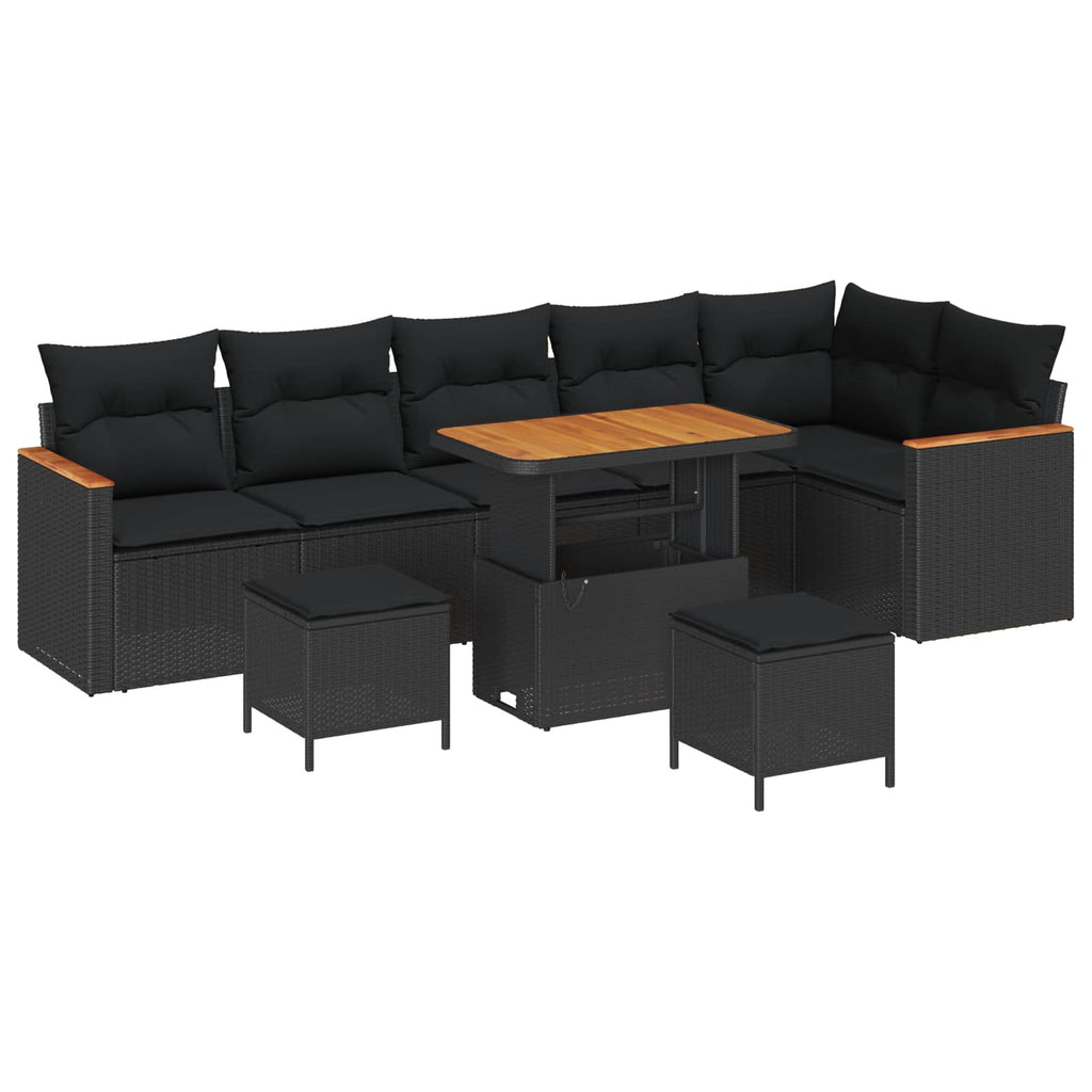 Garten-Sofa-Set mit Kissen mit Speicher Schwarz Poly Rattan