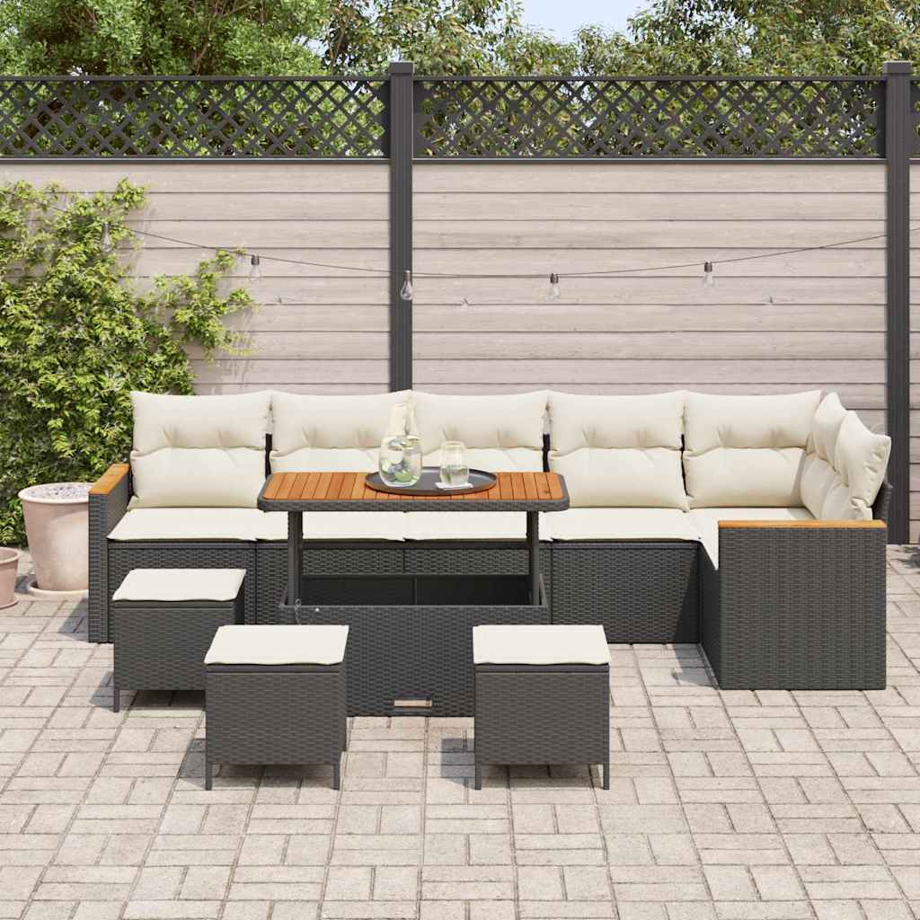 Gartensofa-set mit Kissen 10 pcs Schwarz Poly Rattan