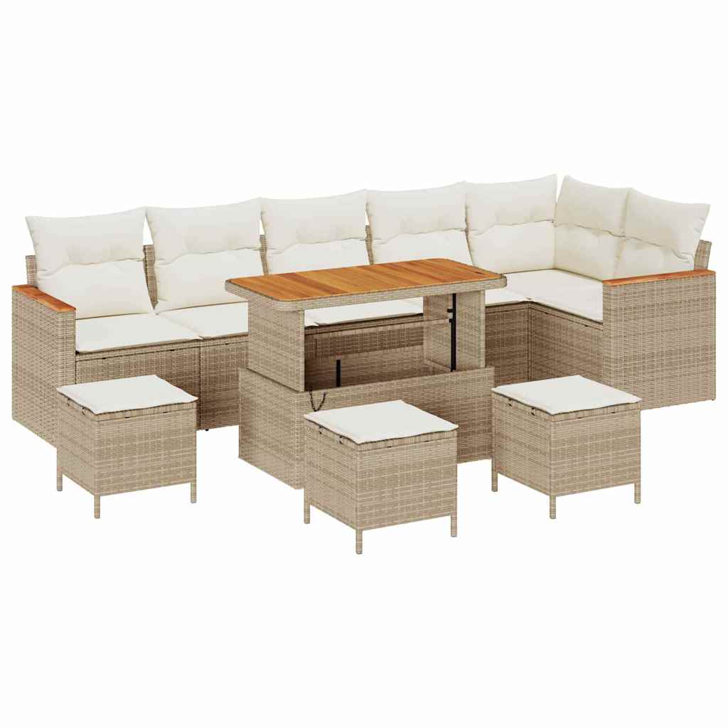 Gartensofa-set mit Kissen 10 pcs Beige Poly Rattan