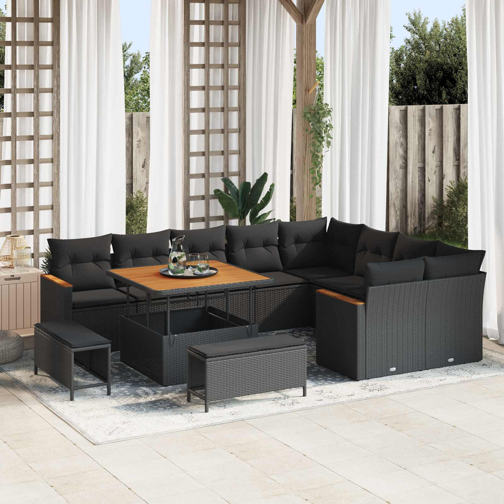 Gartensofa-set mit Kissen mit Kissen 12 pcs Schwarz Poly Rattan