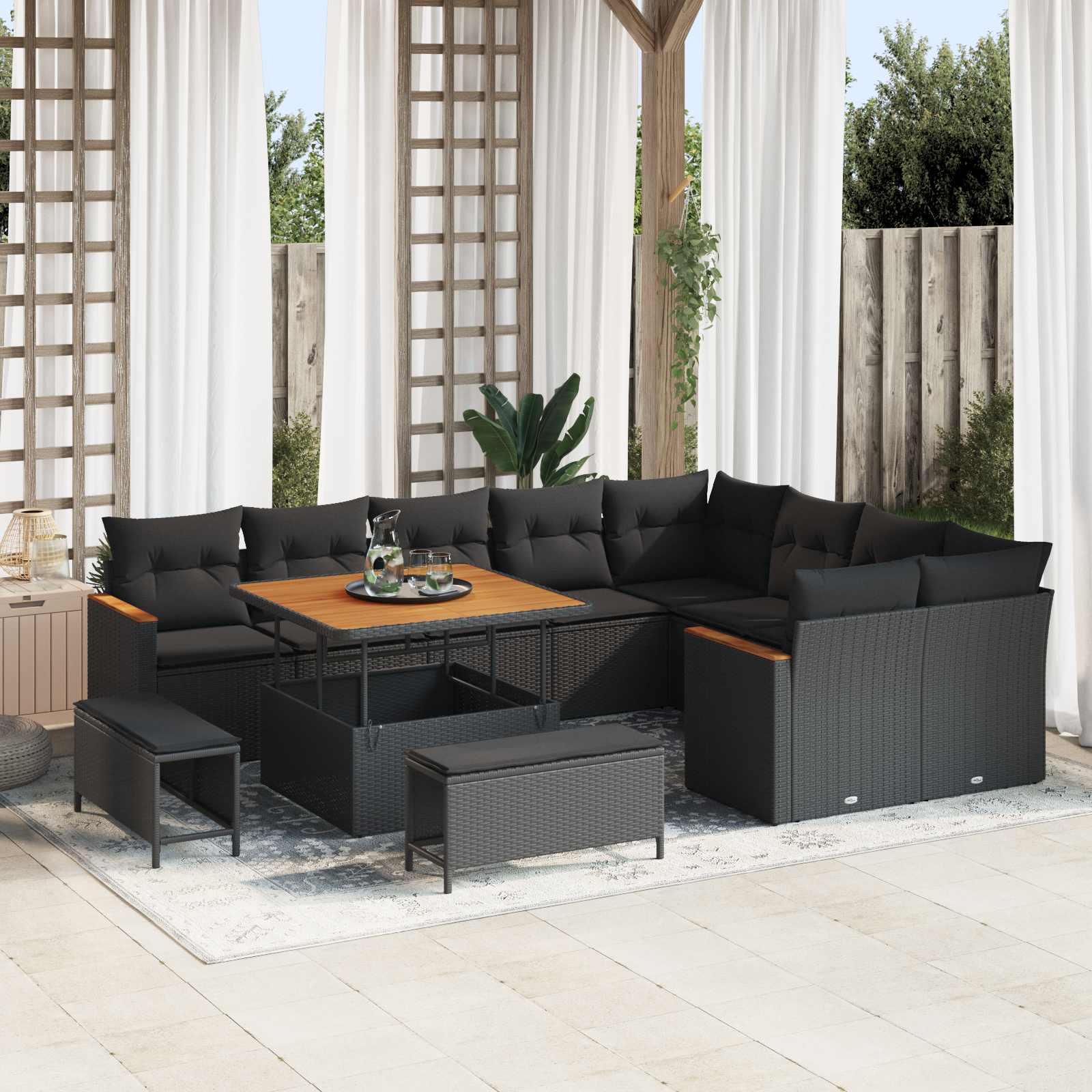 Gartensofa-set mit Kissen mit Kissen 12 pcs Schwarz Poly Rattan