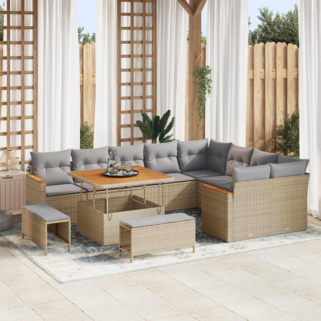Gartensofa-set mit Kissen mit Speicher 12 pcs Beige Poly Rattan