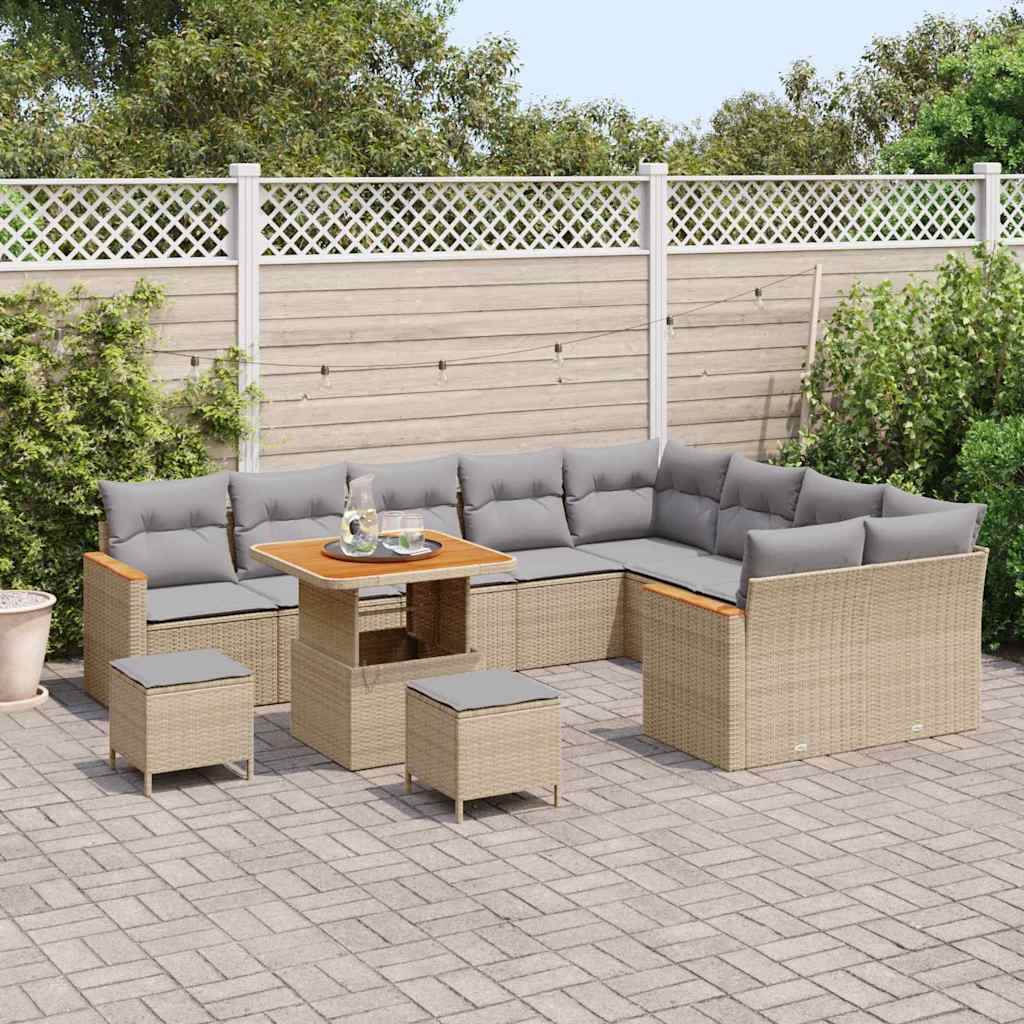 Gartensofa-set mit Kissen mit Speicher 12 pcs Beige Poly Rattan