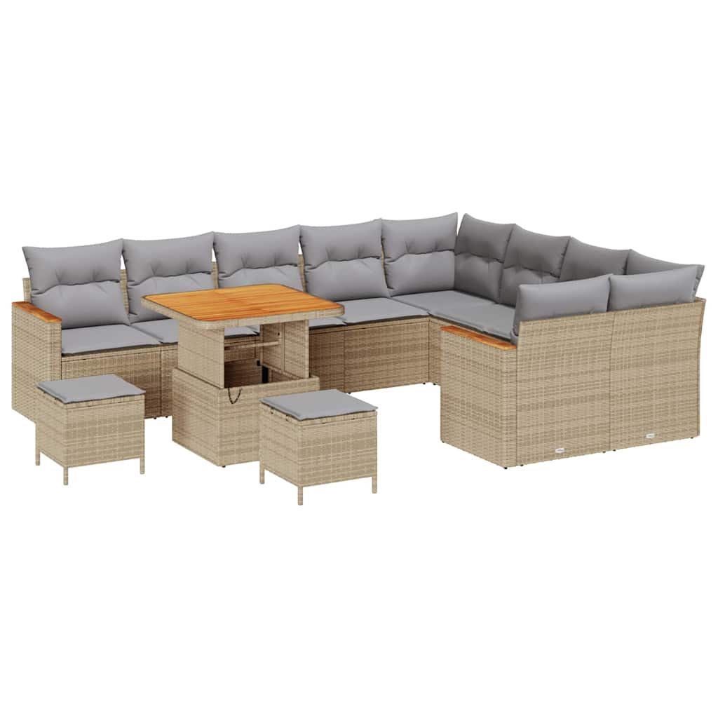 Gartensofa-set mit Kissen mit Speicher 12 pcs Beige Poly Rattan