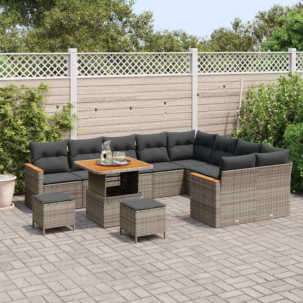 Gartensofa-set mit Kissen mit Speicher 12 pcs Grau Poly Rattan