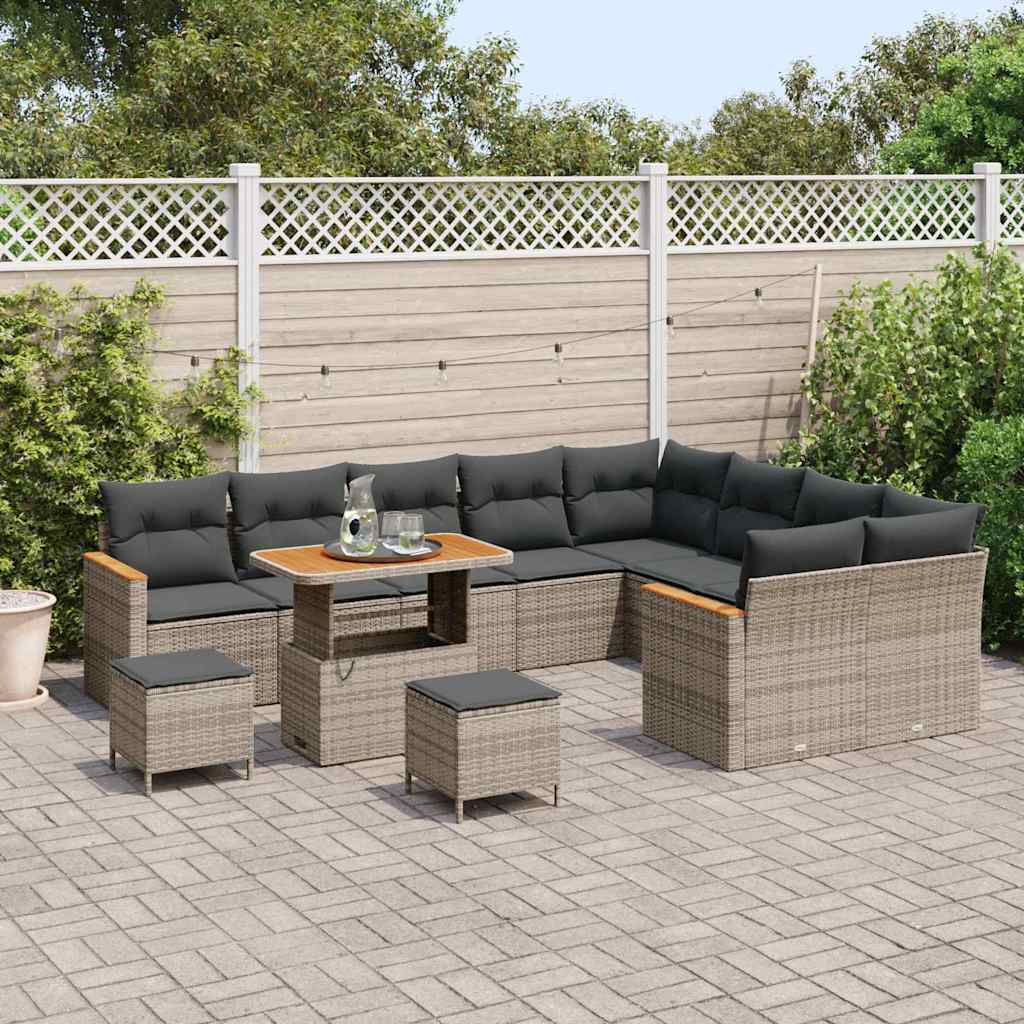 Gartensofa-set mit Kissen mit Speicher 12 pcs Grau Poly Rattan