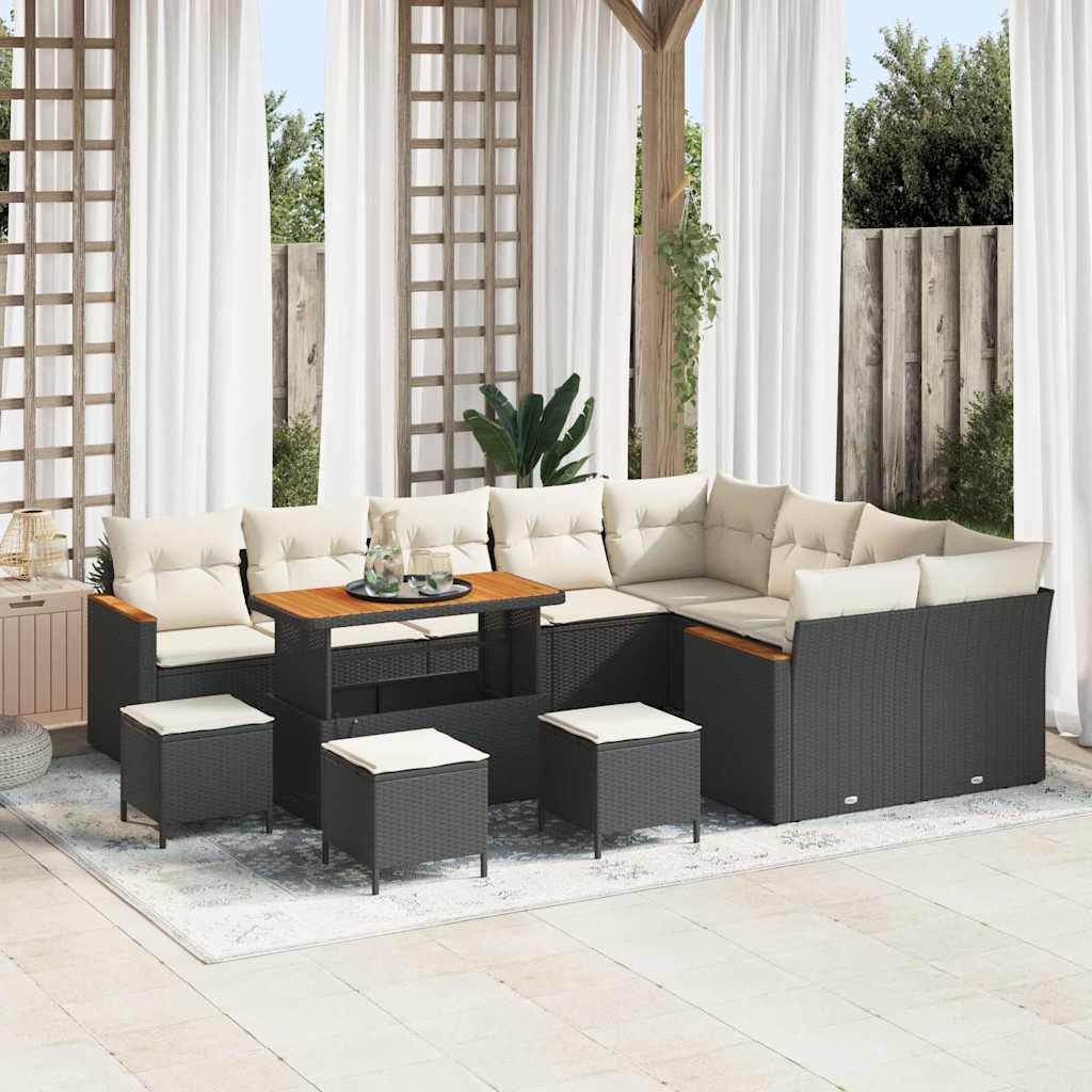 Gartensofa-set mit Kissen mit Kissen 13 pcs Schwarz Poly Rattan
