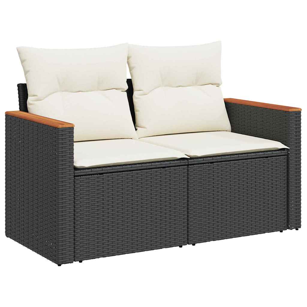 Gartensofa-set mit Kissen 18 pcs Schwarz und Creme Poly-Rattan